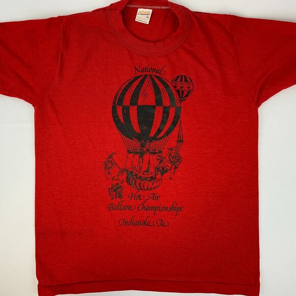 Vintage 80s Hot Air Balloons Indianola T Shirt Iowa Red Kids Boys Youth L Large - Picture 2 of 6
